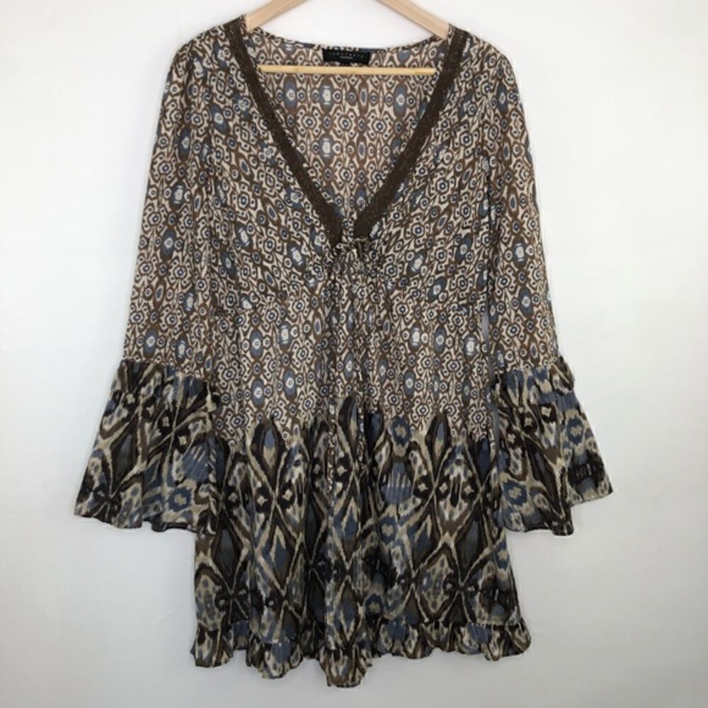 Sanctuary Silk Ikat Bell Sleeve Dress - Picture 3 of 8